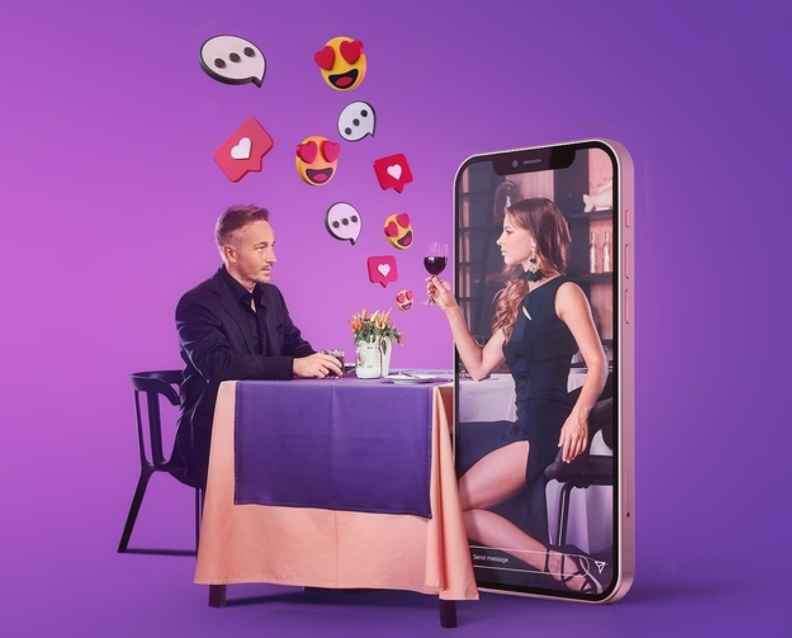 pareja en cena romantica por celular a distancia | Blog Holográfico Publicidad