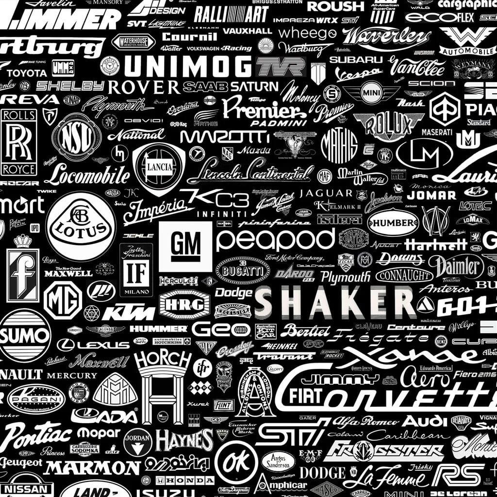 Collage de logotipos de automotrices en blanco y negro | Blog Holográfico Publicidad