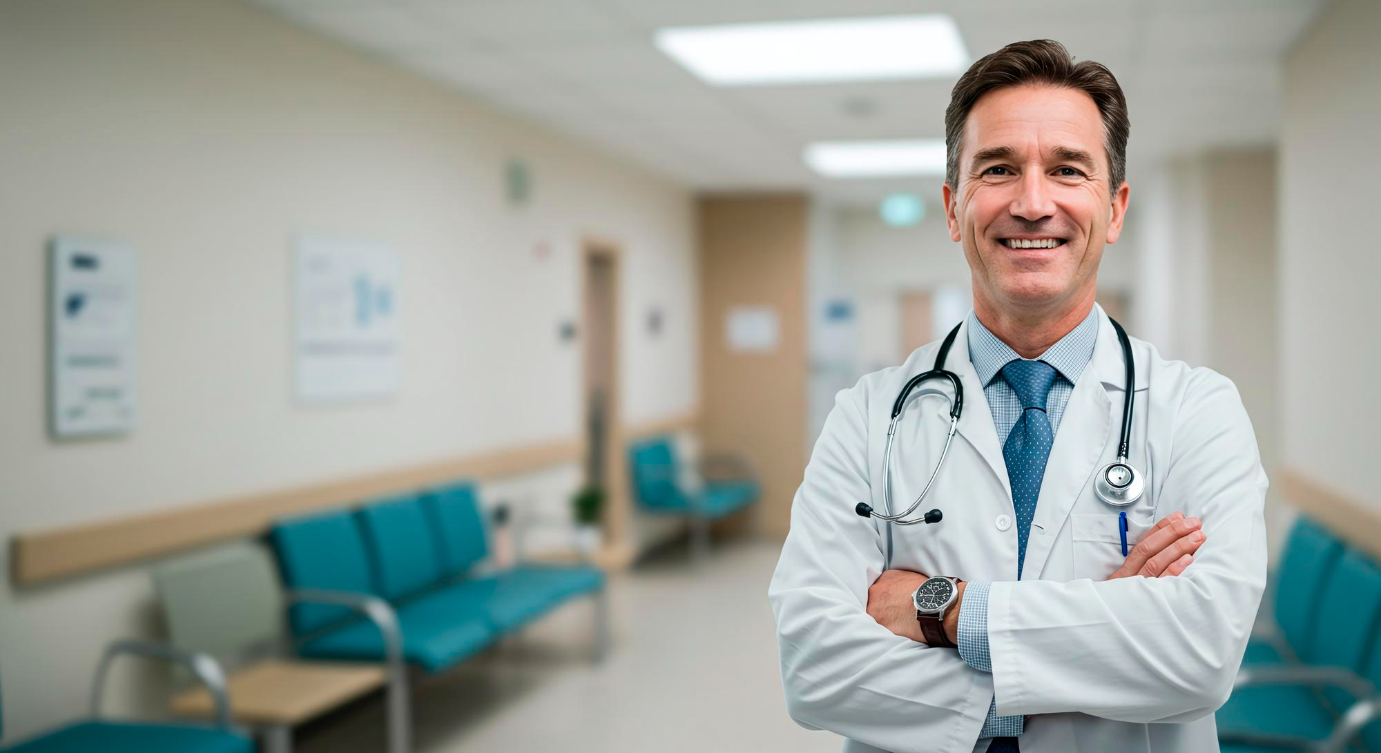 Clínica moderna con equipo médico
